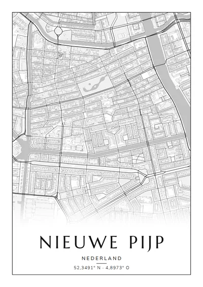 Poster van Amsterdam, de wijk Nieuwe Pijp, stadsposter in de stijl Zwart-wit