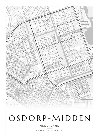 Poster van Amsterdam, de wijk Osdorp-Midden, stadsposter in de stijl Zwart-wit