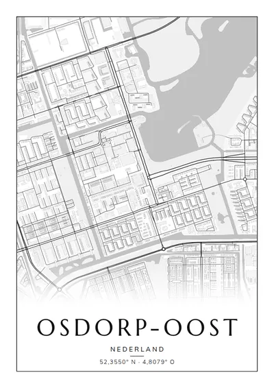 Poster van Amsterdam, de wijk Osdorp-Oost, stadsposter in de stijl Zwart-wit