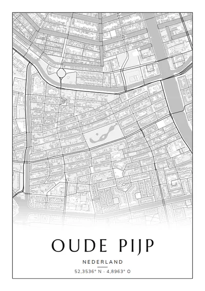 Poster van Amsterdam, de wijk Oude Pijp, stadsposter in de stijl Zwart-wit