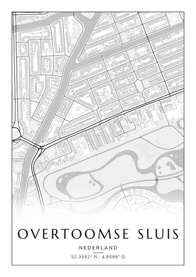 Poster van Amsterdam, de wijk Overtoomse Sluis, stadsposter in de stijl Zwart-wit