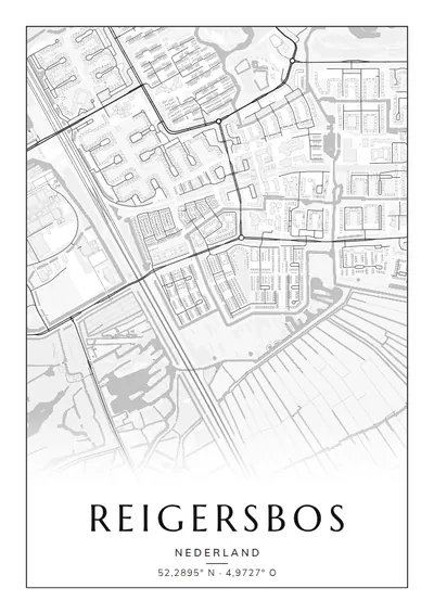 Poster van Amsterdam, de wijk Reigersbos, stadsposter in de stijl Zwart-wit
