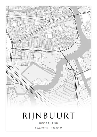 Poster van Amsterdam, de wijk Rijnbuurt, stadsposter in de stijl Zwart-wit