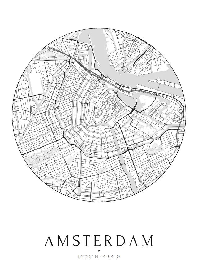 Poster van Amsterdam, de hele stad, stadsposter in de stijl Rond