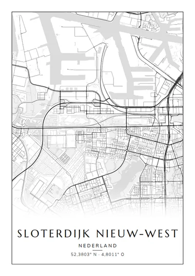 Poster van Amsterdam, de wijk Sloterdijk Nieuw-West, stadsposter in de stijl Zwart-wit