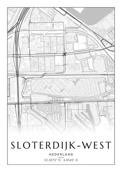 Poster van Amsterdam, de wijk Sloterdijk-West, stadsposter in de stijl Zwart-wit