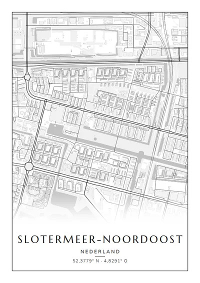 Poster van Amsterdam, de wijk Slotermeer-Noordoost, stadsposter in de stijl Zwart-wit