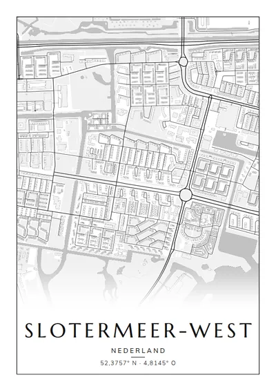Poster van Amsterdam, de wijk Slotermeer-West, stadsposter in de stijl Zwart-wit