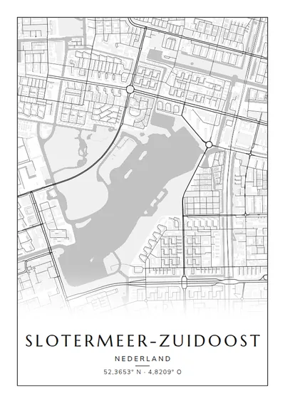 Poster van Amsterdam, de wijk Slotermeer-Zuidoost, stadsposter in de stijl Zwart-wit
