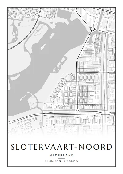 Poster van Amsterdam, de wijk Slotervaart-Noord, stadsposter in de stijl Zwart-wit