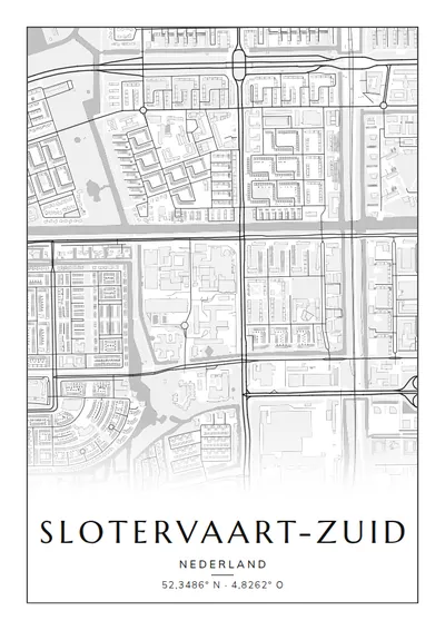 Poster van Amsterdam, de wijk Slotervaart-Zuid, stadsposter in de stijl Zwart-wit