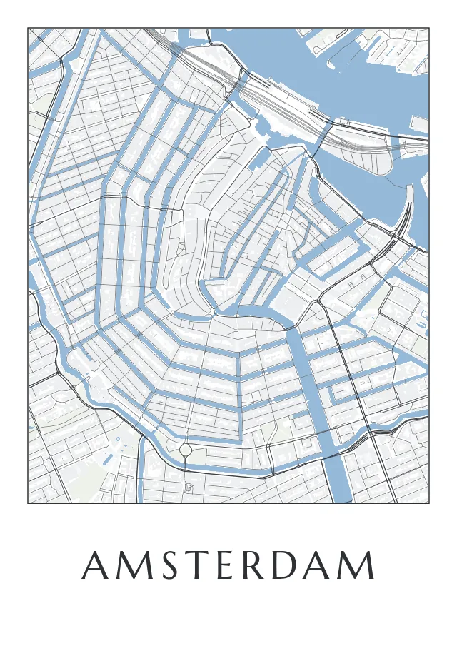 Poster van Amsterdam, de hele stad, stadsposter in de stijl Tot op het huis