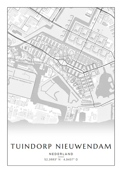Poster van Amsterdam, de wijk Tuindorp Nieuwendam, stadsposter in de stijl Zwart-wit