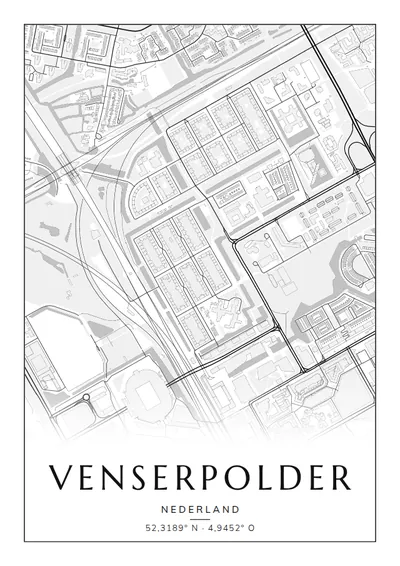 Poster van Amsterdam, de wijk Venserpolder, stadsposter in de stijl Zwart-wit