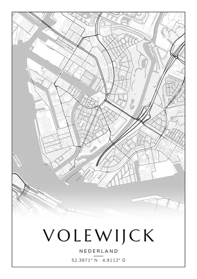 Poster van Amsterdam, de wijk Volewijck, stadsposter in de stijl Zwart-wit