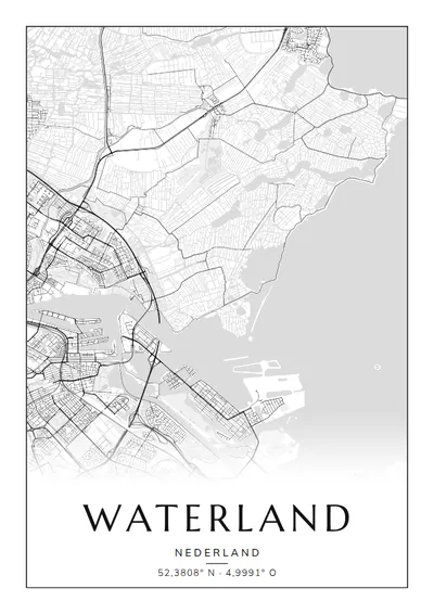 Poster van Amsterdam, de wijk Waterland, stadsposter in de stijl Zwart-wit