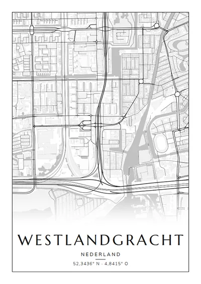 Poster van Amsterdam, de wijk Westlandgracht, stadsposter in de stijl Zwart-wit