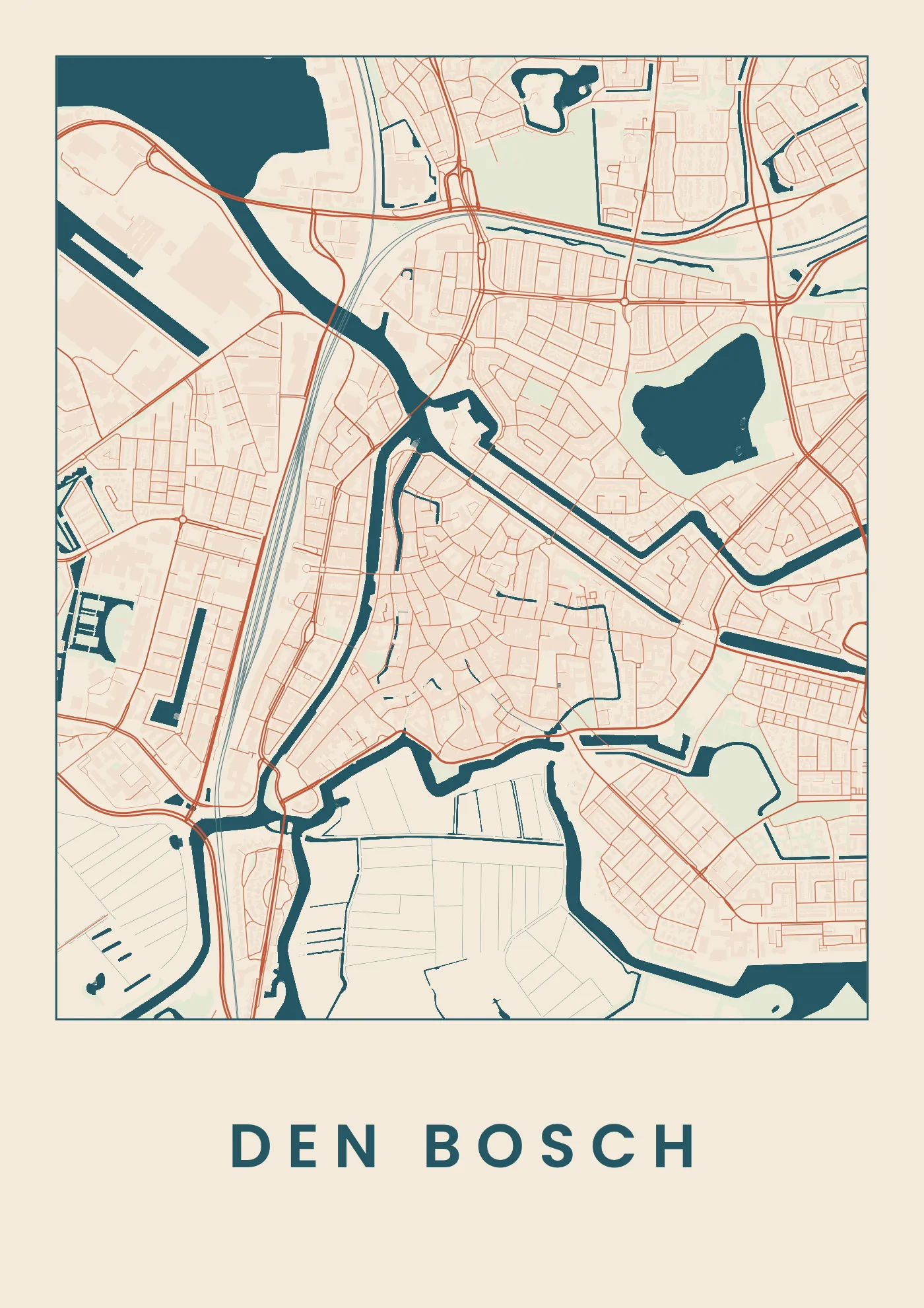 Poster van Den Bosch, de hele stad, stadsposter in de stijl Affiche