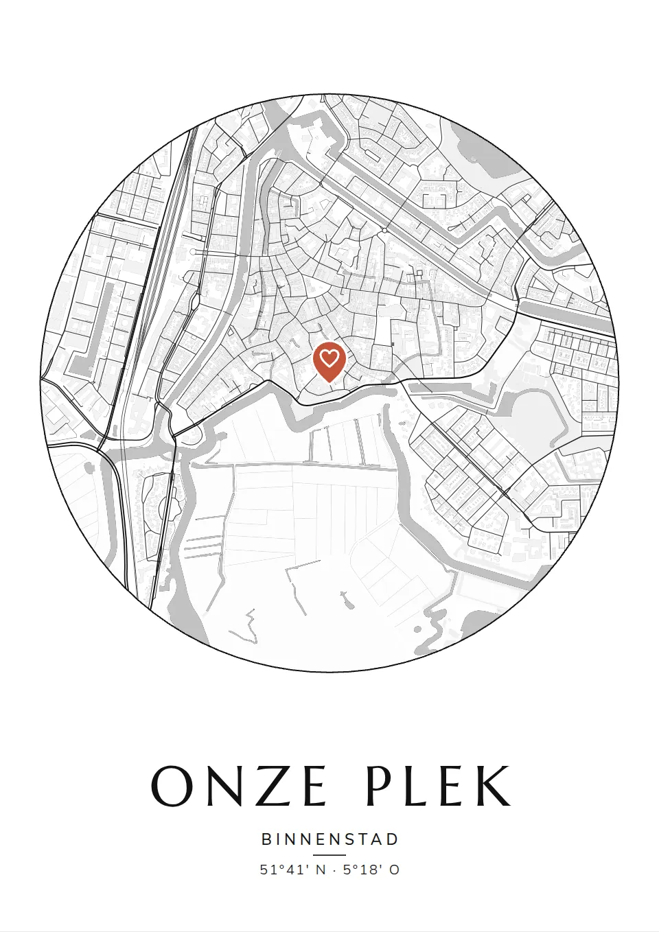Poster van Den Bosch, de wijk Binnenstad, stadsposter in de stijl Onze plek