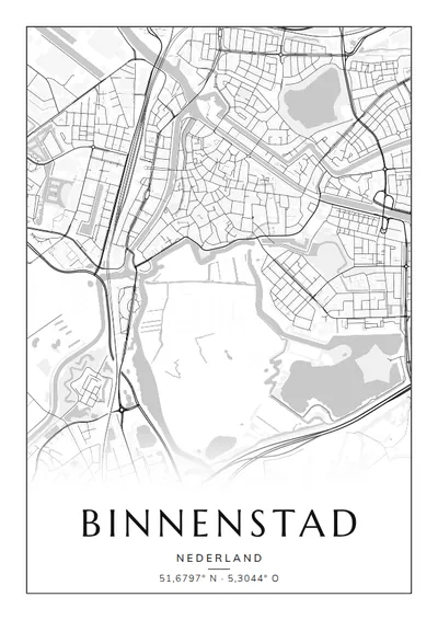 Poster van Den Bosch, de wijk Binnenstad, stadsposter in de stijl Zwart-wit