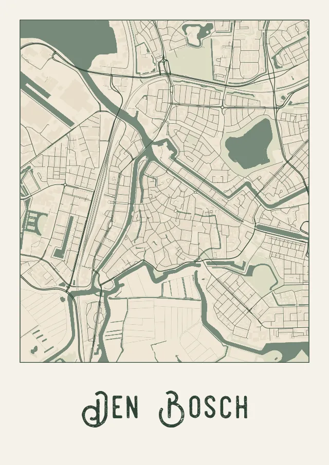 Poster van Den Bosch, de hele stad, stadsposter in de stijl Crème