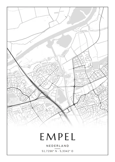 Poster van Den Bosch, de wijk Empel, stadsposter in de stijl Zwart-wit