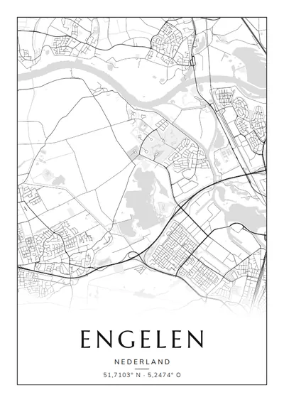 Poster van Den Bosch, de wijk Engelen, stadsposter in de stijl Zwart-wit