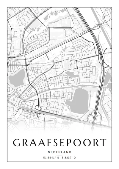 Poster van Den Bosch, de wijk Graafsepoort, stadsposter in de stijl Zwart-wit