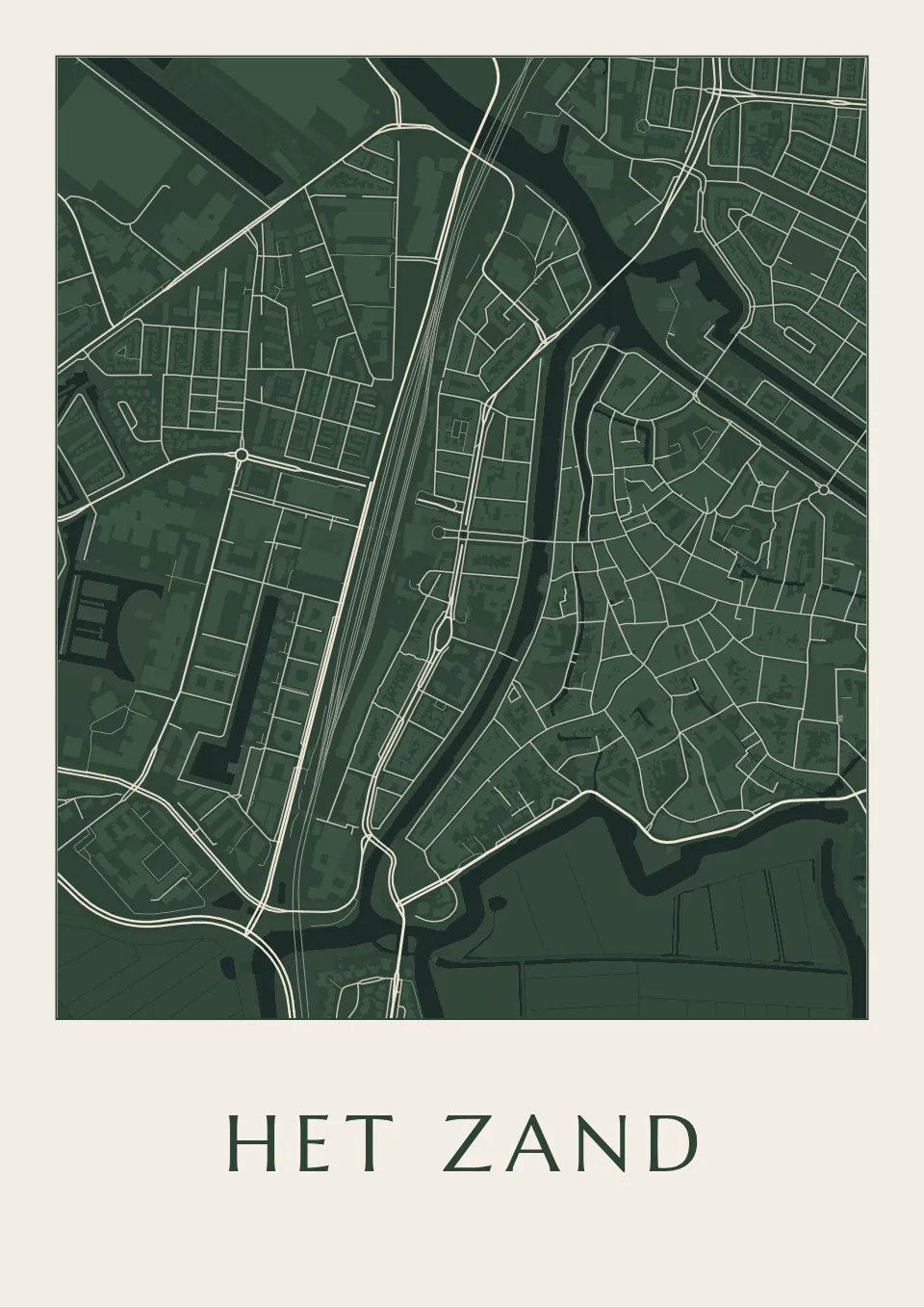 Poster van Den Bosch, de wijk Het Zand, stadsposter in de stijl Diep groen