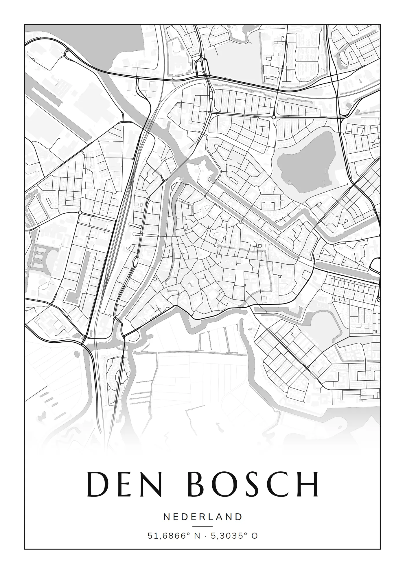 Poster van Den Bosch, de hele stad, stadsposter in de stijl Klassiek