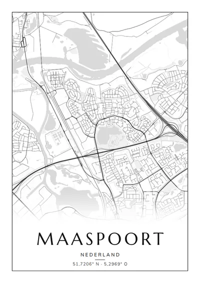 Poster van Den Bosch, de wijk Maaspoort, stadsposter in de stijl Zwart-wit