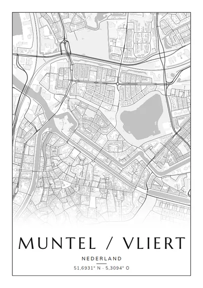 Poster van Den Bosch, de wijk Muntel / Vliert, stadsposter in de stijl Zwart-wit