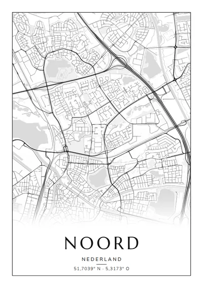 Poster van Den Bosch, de wijk Noord, stadsposter in de stijl Zwart-wit