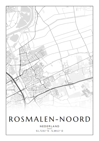 Poster van Den Bosch, de wijk Rosmalen-Noord, stadsposter in de stijl Zwart-wit