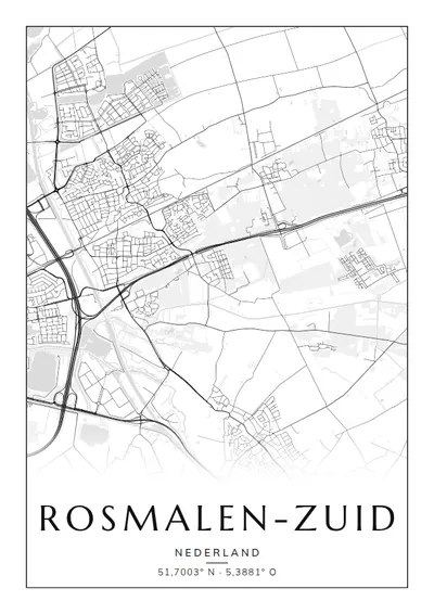 Poster van Den Bosch, de wijk Rosmalen-Zuid, stadsposter in de stijl Zwart-wit