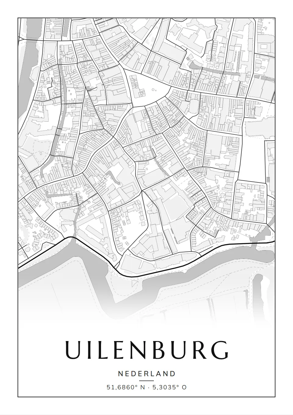 Poster van Den Bosch, de buurt Uilenburg, stadsposter in de stijl Klassiek
