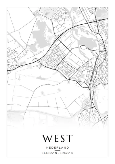 Poster van Den Bosch, de wijk West, stadsposter in de stijl Zwart-wit