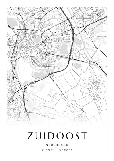 Poster van Den Bosch, de wijk Zuidoost, stadsposter in de stijl Zwart-wit