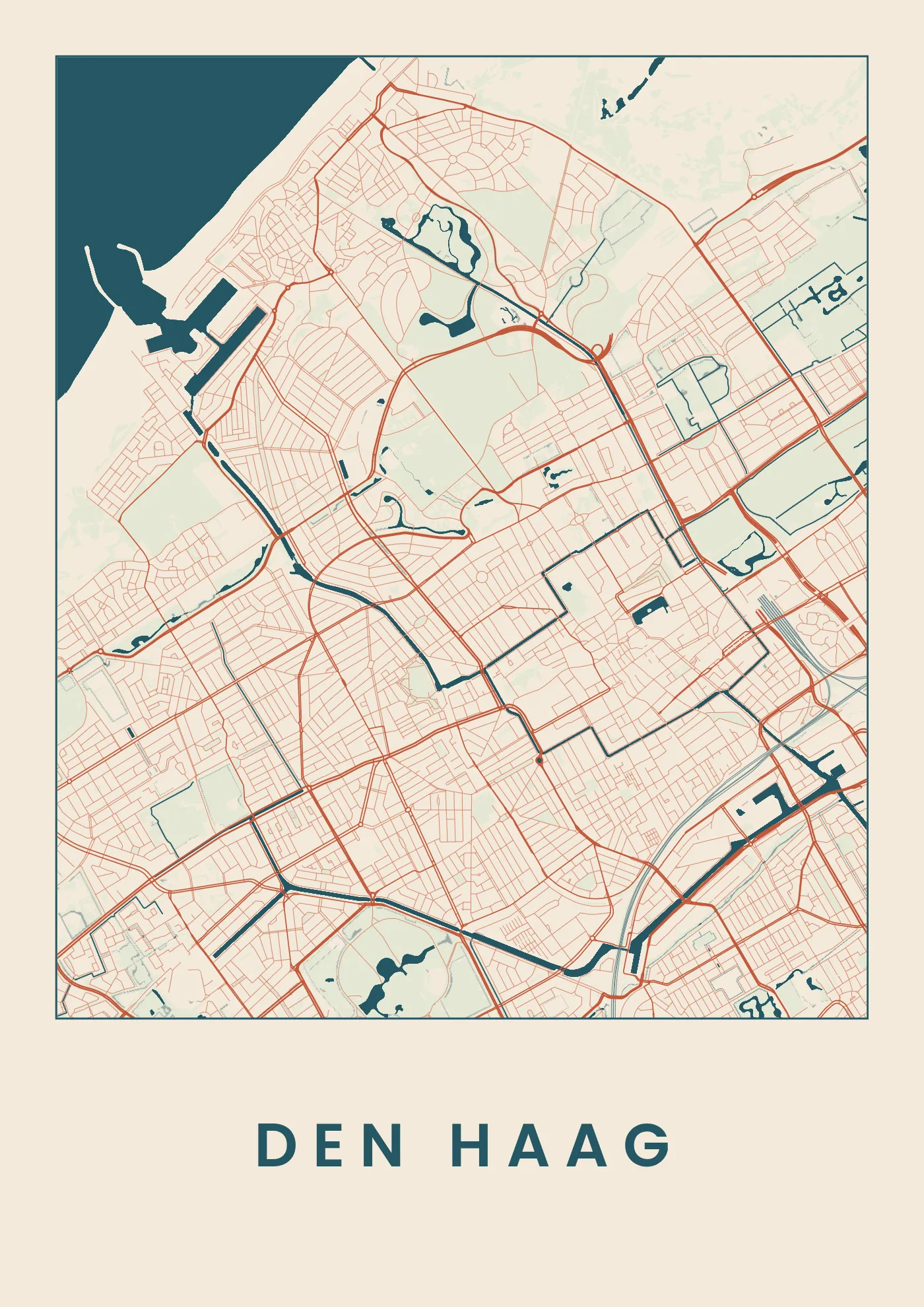 Poster van Den Haag, de hele stad, stadsposter in de stijl Affiche