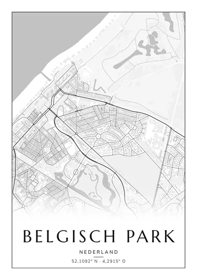 Poster van Den Haag, de wijk Belgisch Park, stadsposter in de stijl Zwart-wit