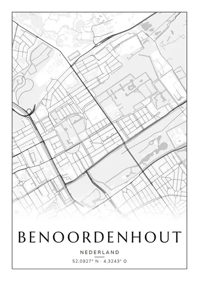 Poster van Den Haag, de wijk Benoordenhout, stadsposter in de stijl Zwart-wit
