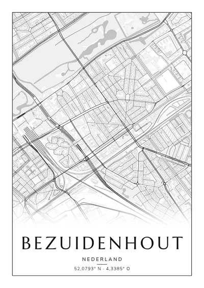 Poster van Den Haag, de wijk Bezuidenhout, stadsposter in de stijl Zwart-wit