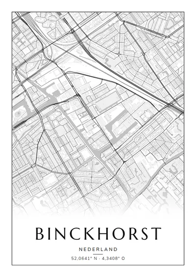 Poster van Den Haag, de wijk Binckhorst, stadsposter in de stijl Zwart-wit