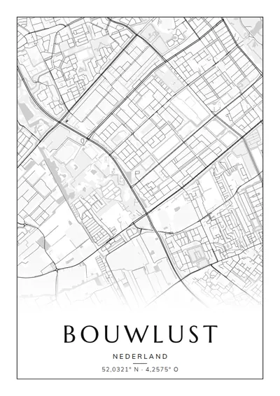 Poster van Den Haag, de wijk Bouwlust, stadsposter in de stijl Zwart-wit