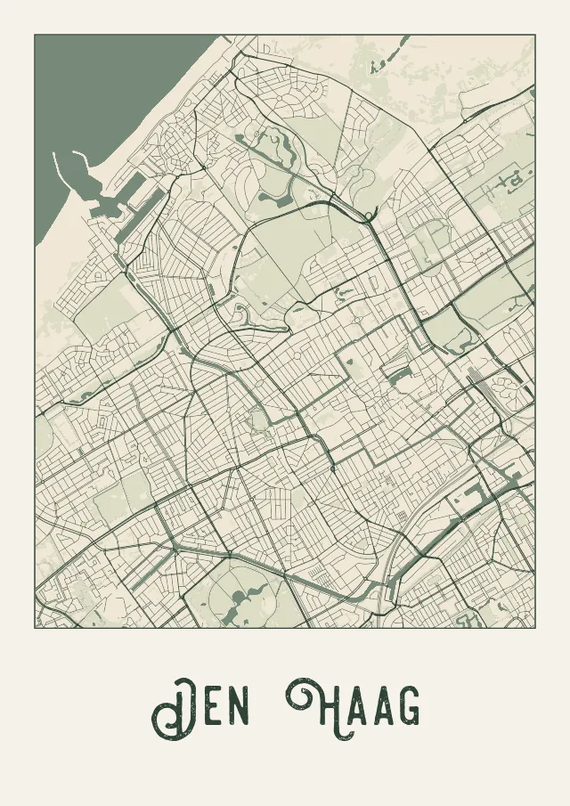 Poster van Den Haag, de hele stad, stadsposter in de stijl Crème