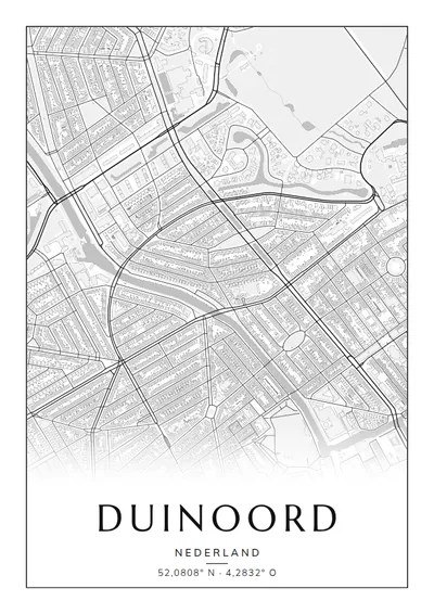 Poster van Den Haag, de wijk Duinoord, stadsposter in de stijl Zwart-wit