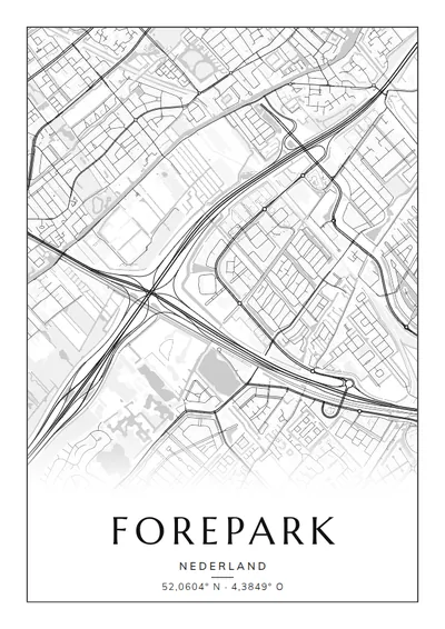 Poster van Den Haag, de wijk Forepark, stadsposter in de stijl Zwart-wit