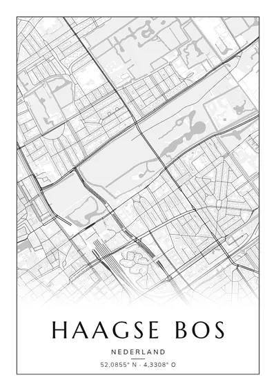 Poster van Den Haag, de wijk Haagse Bos, stadsposter in de stijl Zwart-wit
