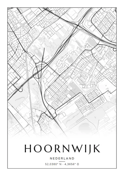 Poster van Den Haag, de wijk Hoornwijk, stadsposter in de stijl Zwart-wit