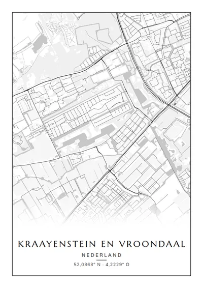 Poster van Den Haag, de wijk Kraayenstein en Vroondaal, stadsposter in de stijl Zwart-wit